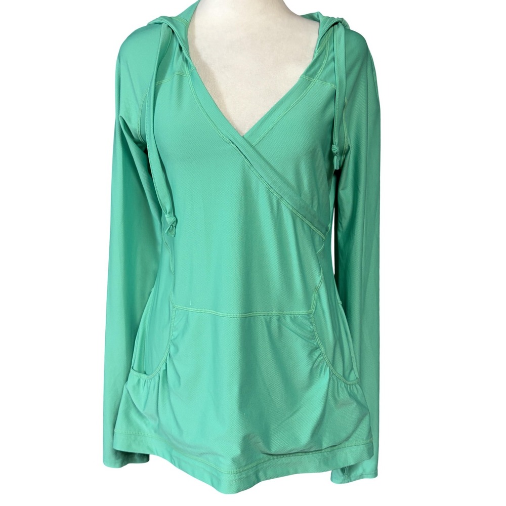 Athleta Womens Small Green Wrap Front V Neck Lightweight‎ Pullover Hoodie